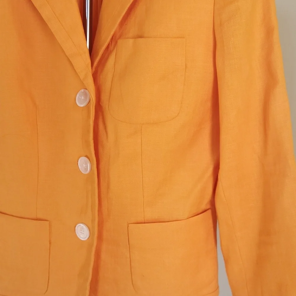 Lauren Ralph Lauren Hibicus Orange Linen Blazer. Size 6p - Picture 4 of 10